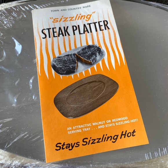 Vintage Sizzling Steak / Fajita Platter In Original Packaging- Walnut/Aluminum - Picture 7 of 12